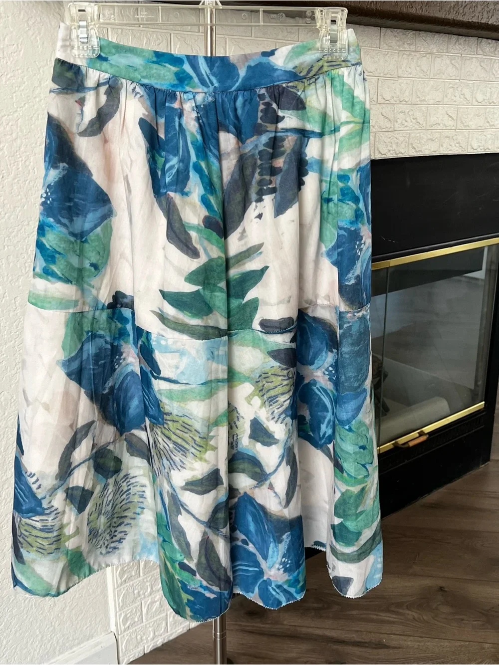 Blue & Green Printed Midi Skirt